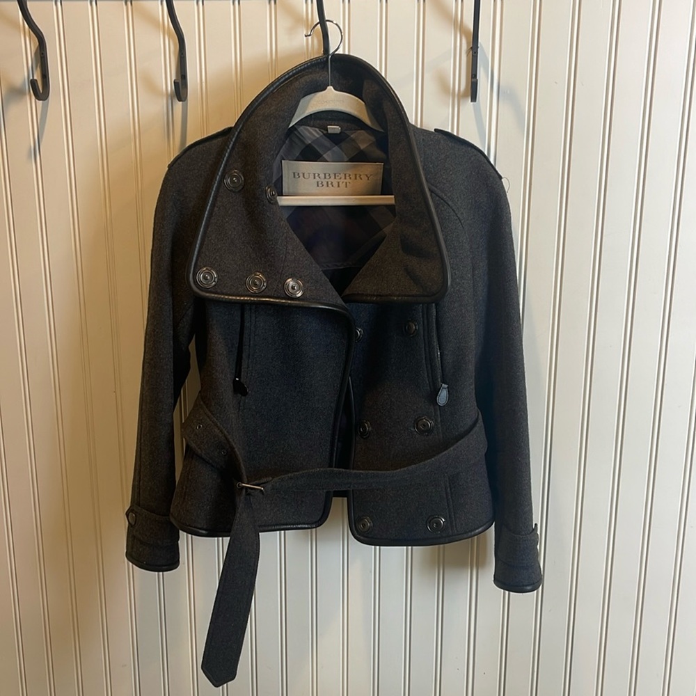 Burberry Brit Wool, Cashmere, Leather Trim Coat